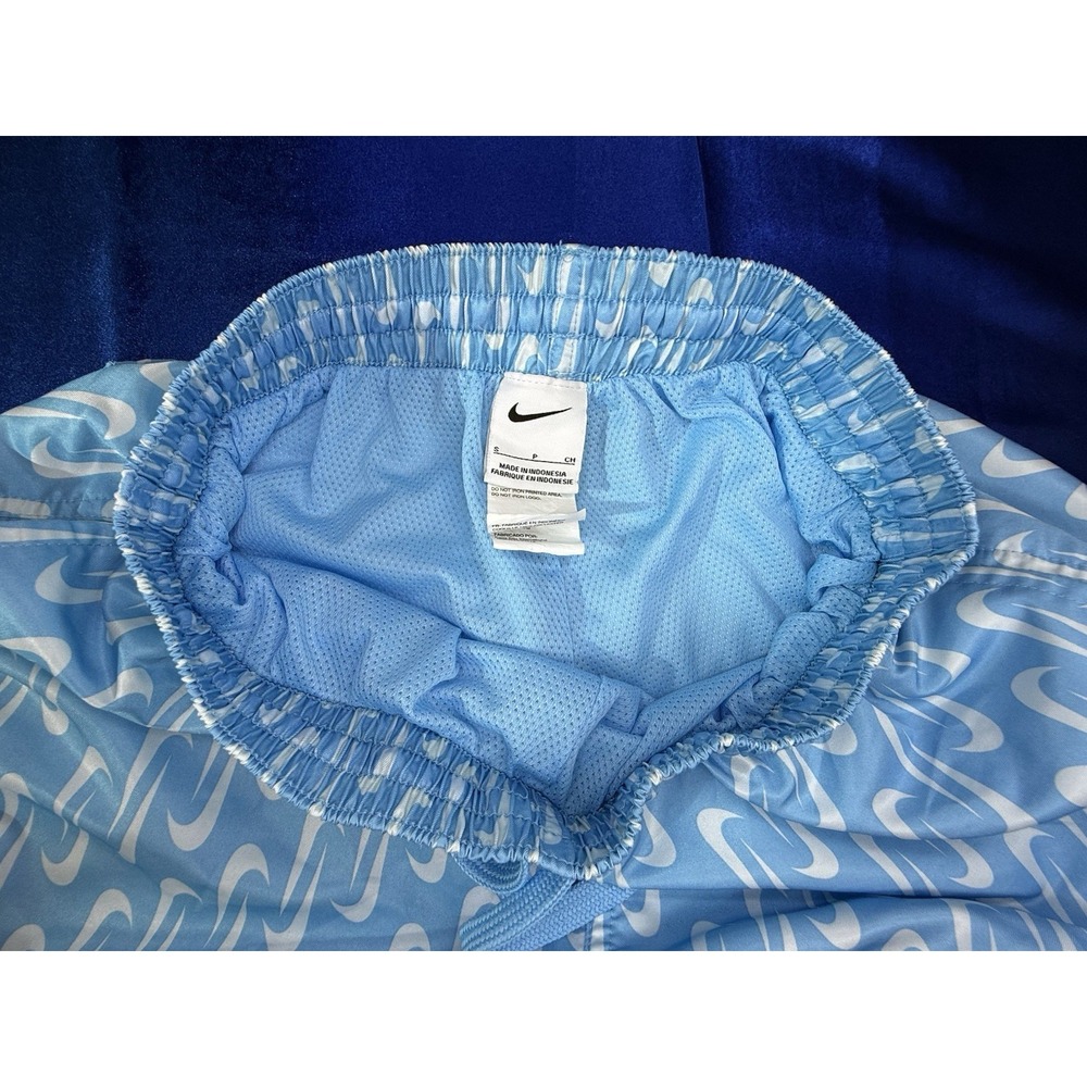 Nike Swim Shorts Men's Small 6.5" Blue Volley Shorts White Swoosh AOP All Over - Picture 3 of 8